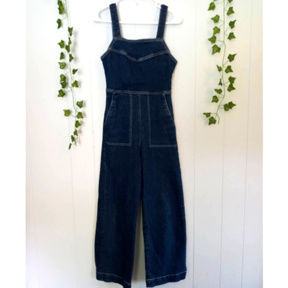 Weekday Dark Denim Jean Overalls Bibs Adjustable Strap Women's Size 36